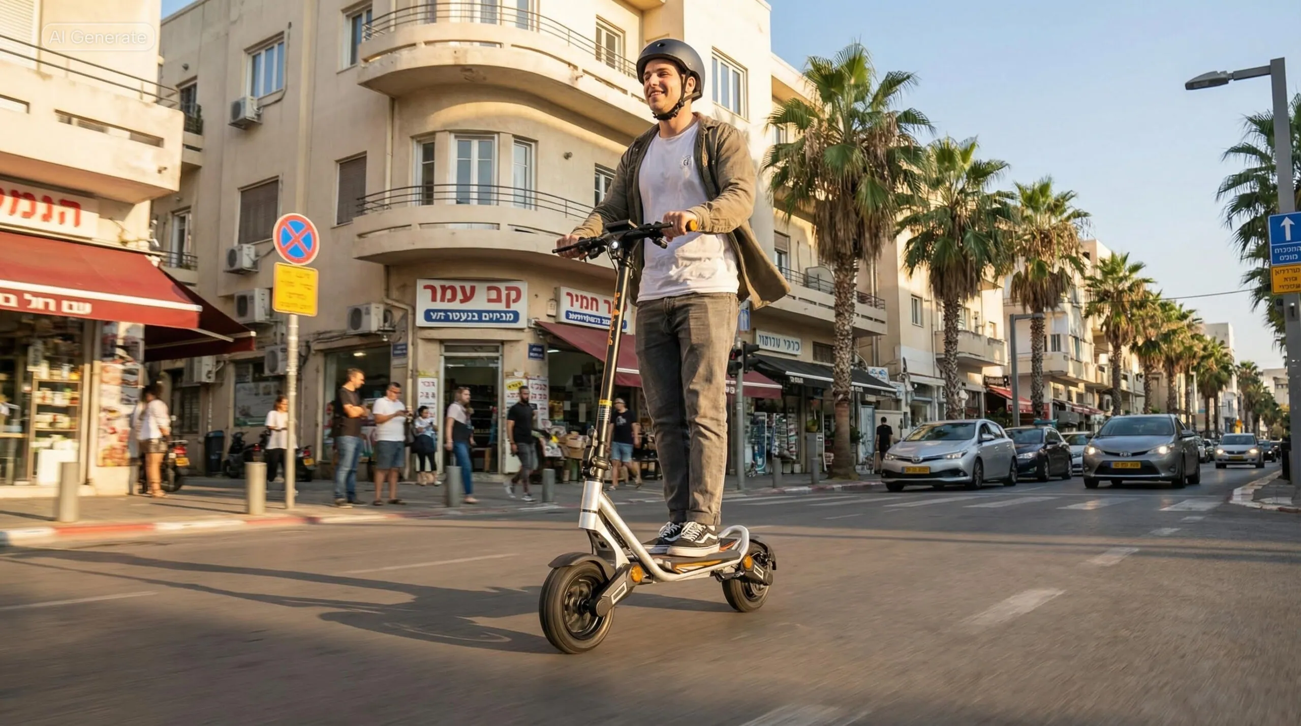 רכיבה על קורקינט חשמלי ברחוב בתל אביב